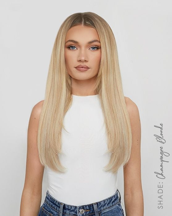 18 Double Hair Set Clip In Extensions Amalfi Blonde