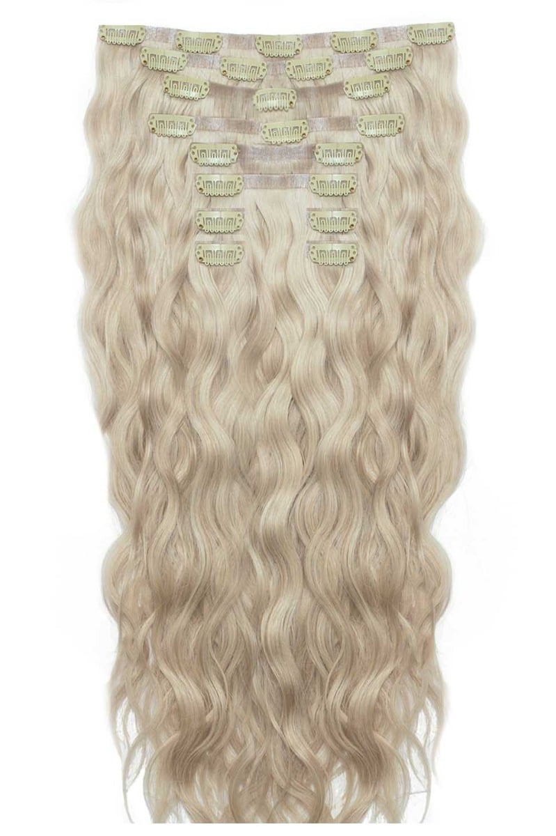 18" Beach Wave Double Hair Set Clip-In Extensions - Champagne Blonde