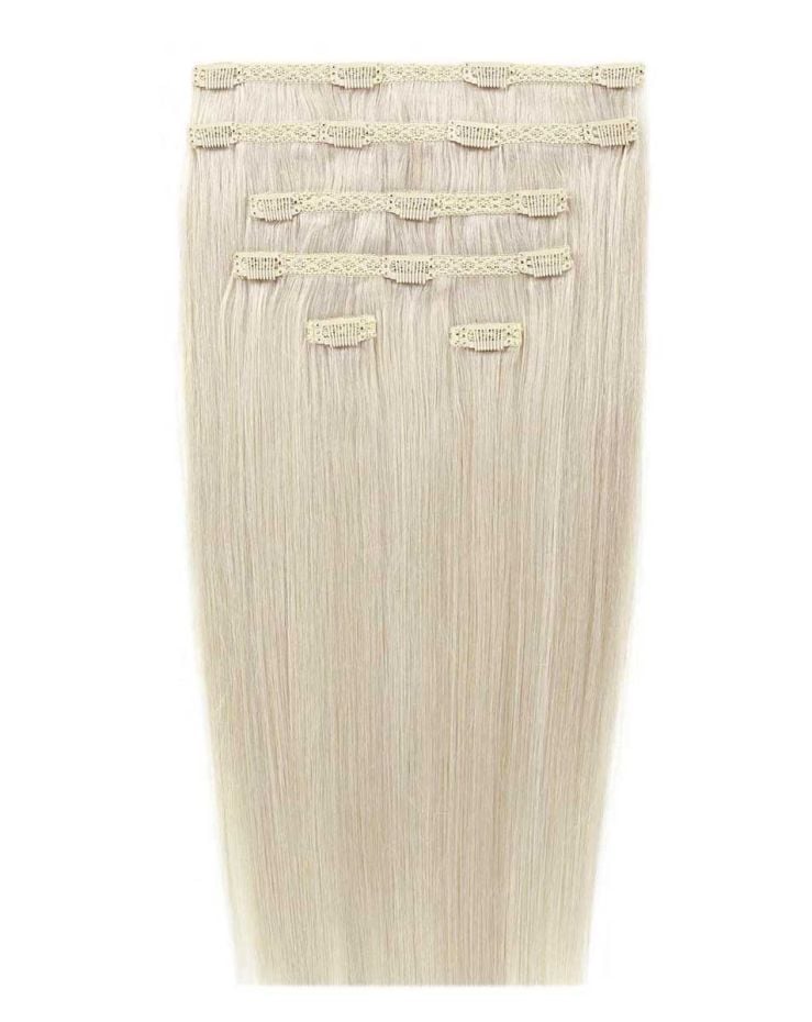 18" Double Hair Set Clip-In Extensions - Pure Platinum