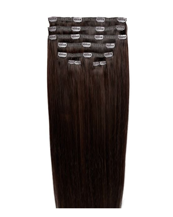 65cm Double Hair Set Clip-In Extensions - Dark Chocolate