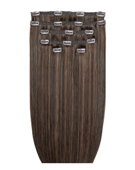 50cm Double Hair Set Clip-In Extensions - Espresso Brown 