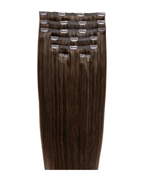 26" Double Hair Set Clip-In Extensions - Espresso Brown
