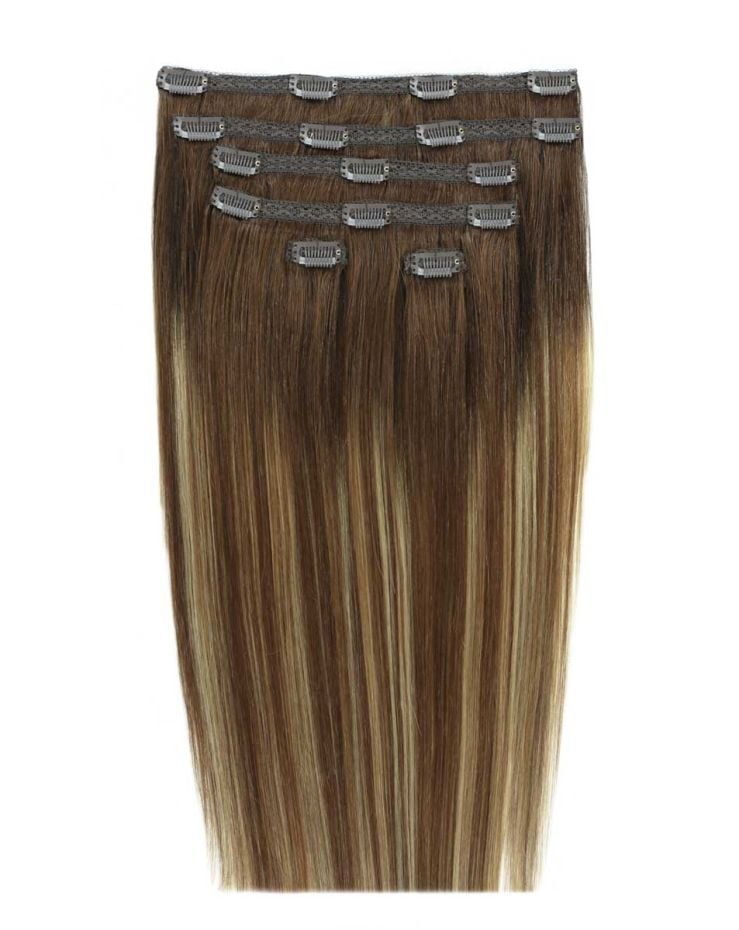 18" Double Hair Set Clip-In Extensions - Mocha Melt