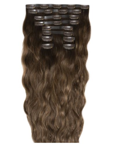18" Beach Wave Double Hair Set Clip-In Extensions - Brond'mbre