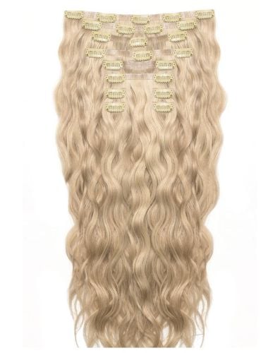 18" Beach Wave Double Hair Set Clip-In Extensions - California Blonde