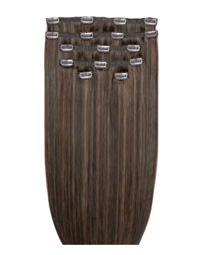 45cm Double Hair Set Clip-In Extensions - Espresso Brown 