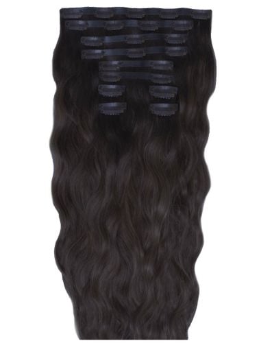 18" Beach Wave Double Hair Set Clip-In Extensions - Ebony