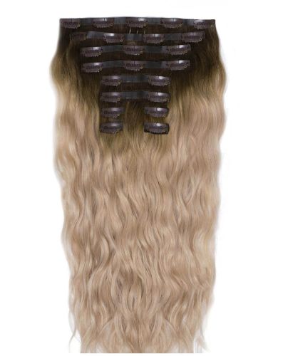 18" Beach Wave Double Hair Set Clip-In Extensions - High Contrast Warm