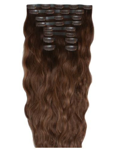 18" Beach Wave Double Hair Set Clip-In Extensions - Hot Toffee