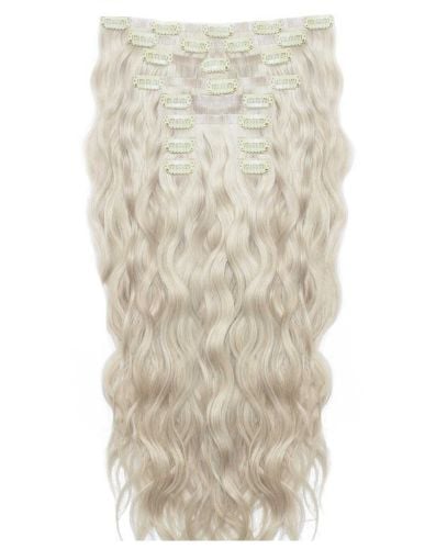 18" Beach Wave Double Hair Set Clip-In Extensions - Iced Blonde