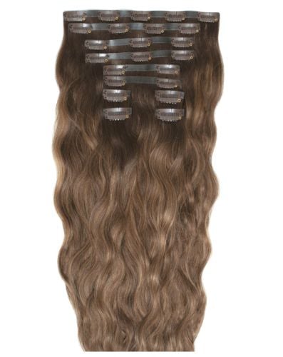 18" Beach Wave Double Hair Set Clip-In Extensions - Mocha Melt