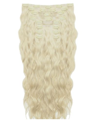 22" Beach Wave Double Hair Set Clip-In Extensions - Pure Platinum