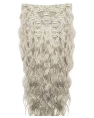 18" Beach Wave Double Hair Set Clip-In Extensions - Silver