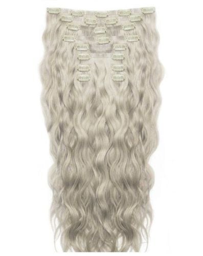22" Beach Wave Double Hair Set Clip-In Extensions - Silver
