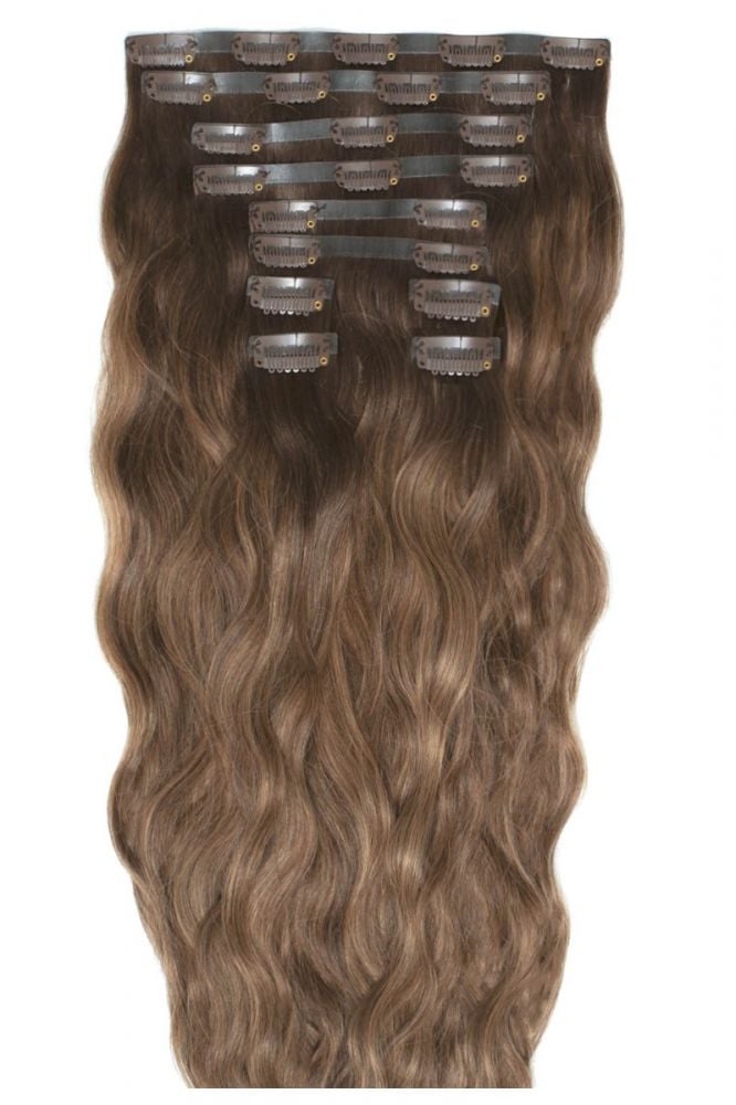 beautyworksonline.com | 22" Beach Wave Double Hair Set Clip-In Extensions - Mocha Melt
