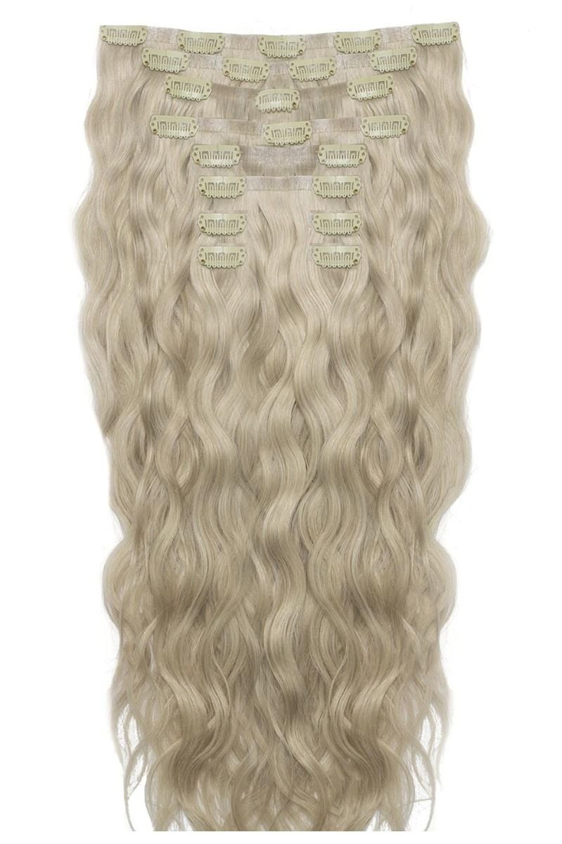 beauty works 18" Beach Wave Double Hair Set Clip-In Extensions - Barley Blonde