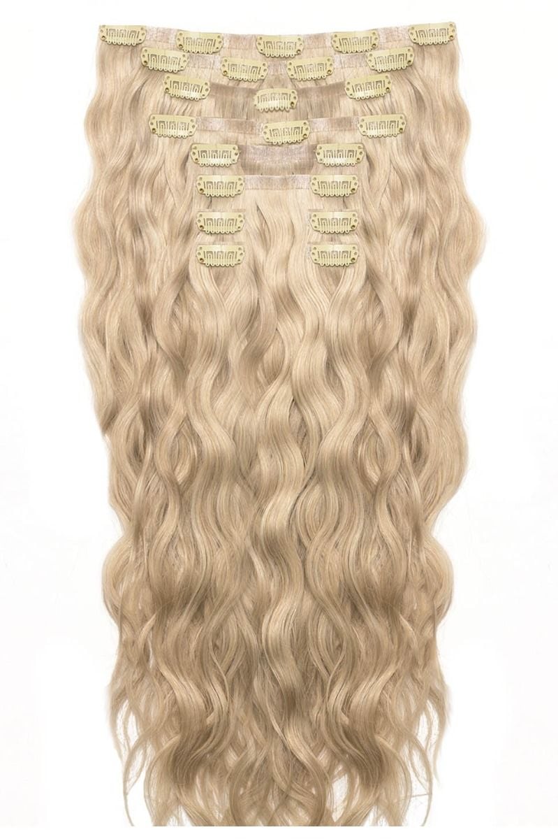beauty works 18" Beach Wave Double Hair Set Clip-In Extensions - California Blonde