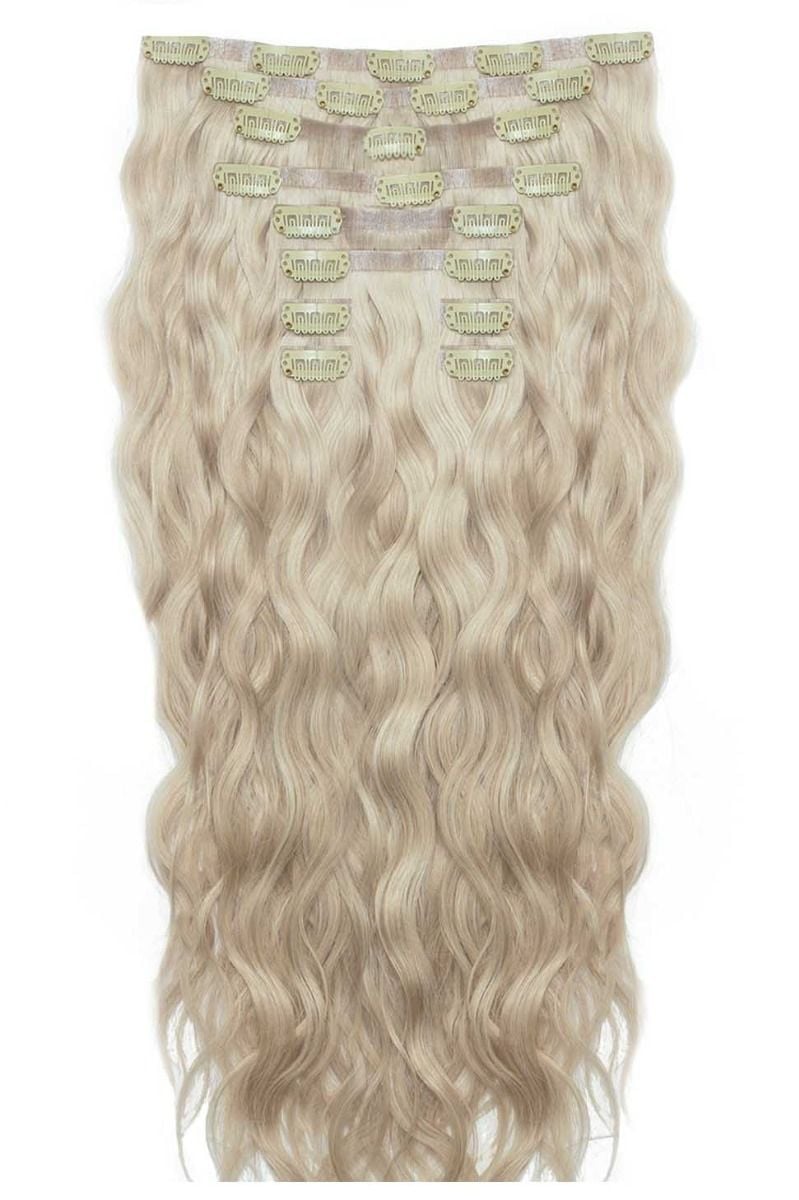 beauty works 18" Beach Wave Double Hair Set Clip-In Extensions - Champagne Blonde