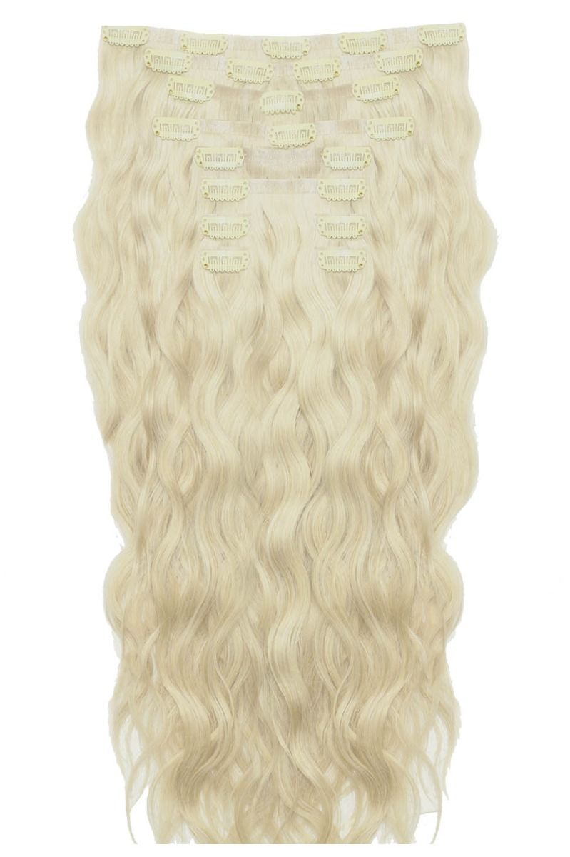 beauty works 18" Beach Wave Double Hair Set Clip-In Extensions - Pure Platinum