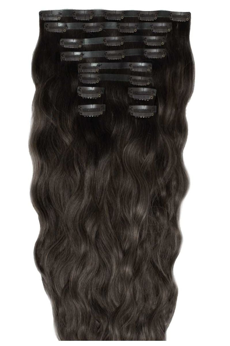 beauty works 18" Beach Wave Double Hair Set Clip-In Extensions - Raven