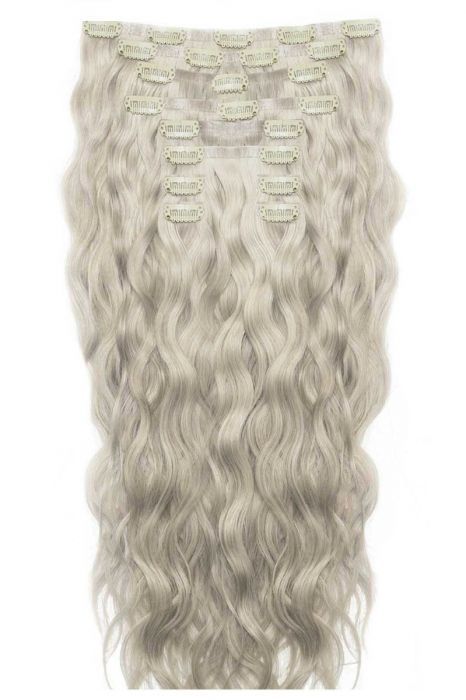 beauty works 22" Beach Wave Double Hair Set Clip-In Extensions - Silver