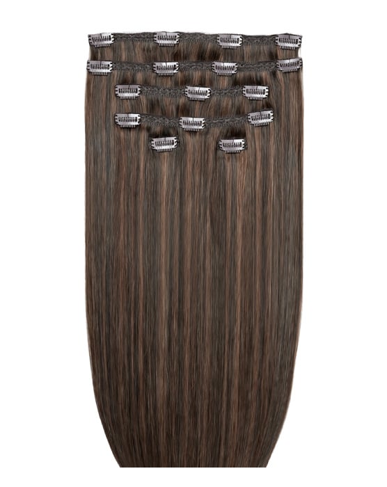 18 Double Hair Set Clip-In Extensions - Espresso Brown"