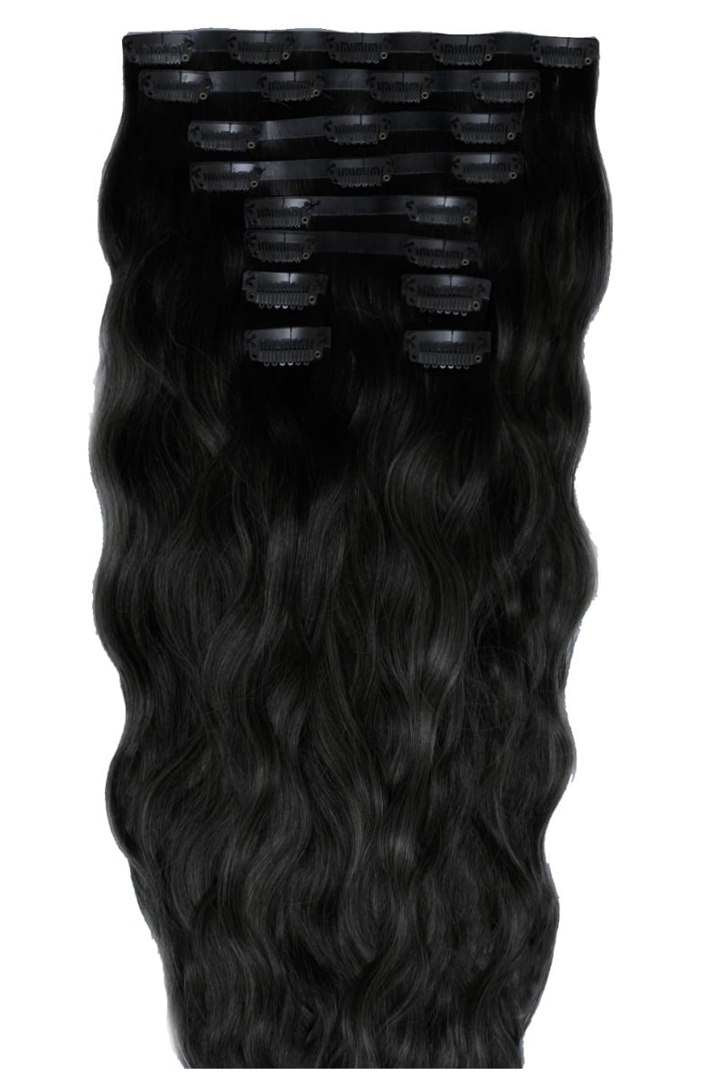 22" Beach Wave Double Hair Set Clip-In Extensions - Jet Set Black