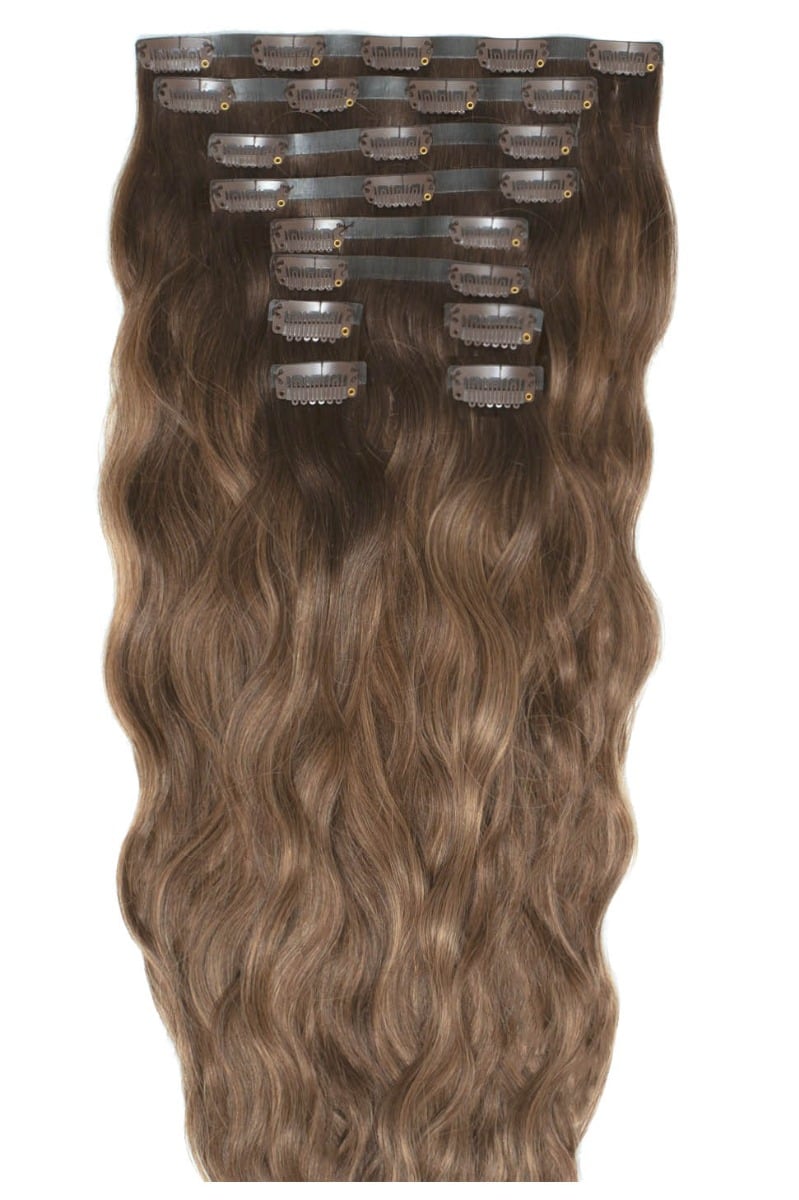 22" Beach Wave Double Hair Set Clip-In Extensions - Mocha Melt