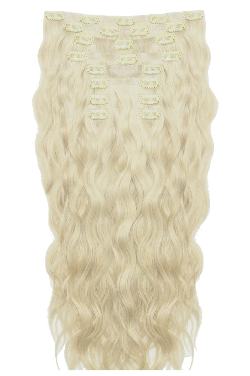 18" Beach Wave Double Hair Set Clip-In Extensions - Pure Platinum
