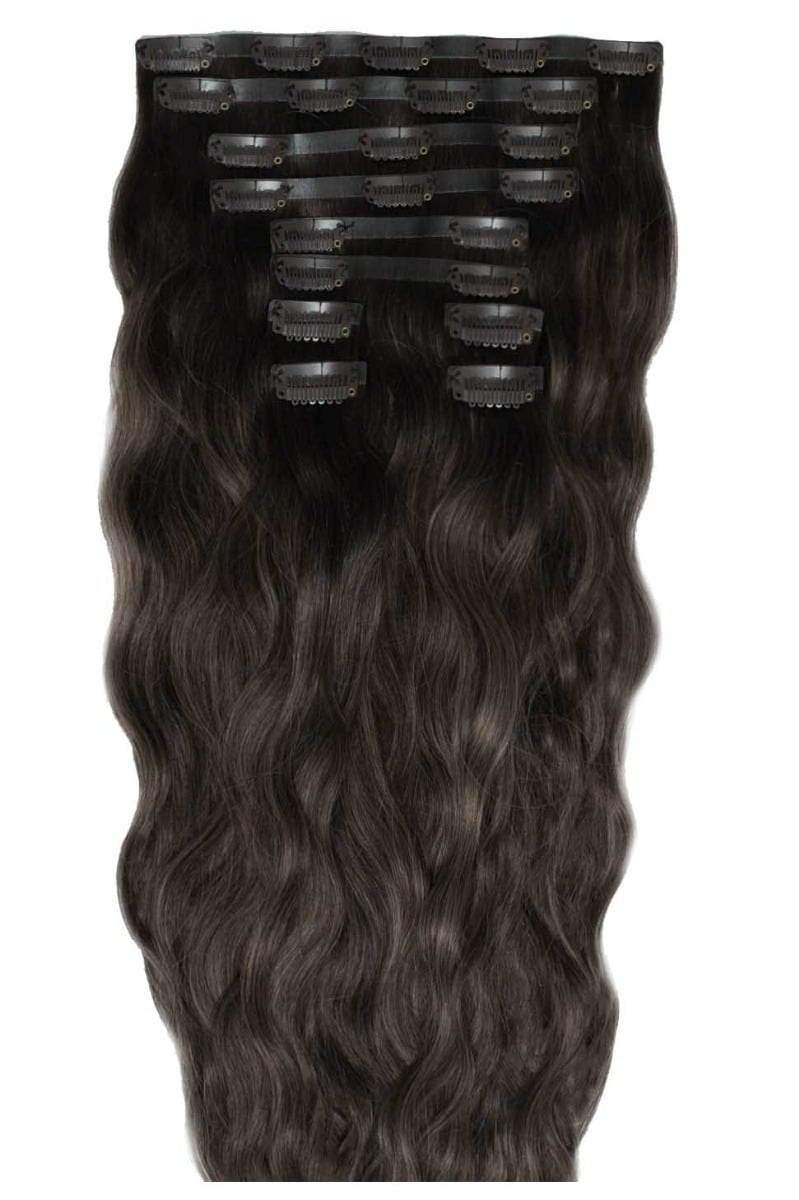 18 Beach Wave Double Hair Set Clip-In Extensions - Raven